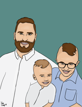 Load image into Gallery viewer, Three faces + shoulders/torso up cartoon