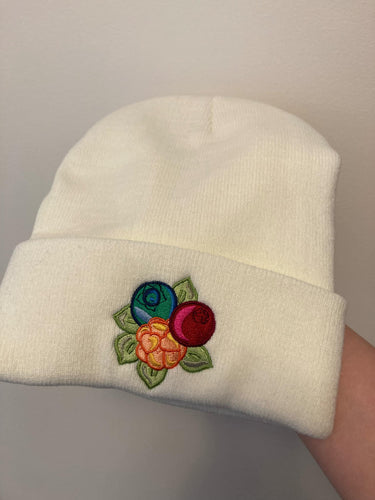 2 left - Cream Berries Beanie with mistake green blueberry embroidery