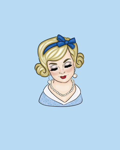 Blue Lady Face Retro Print