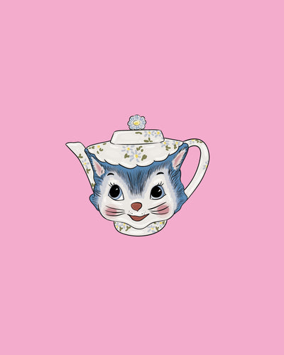 Retro Cat Teapot Print