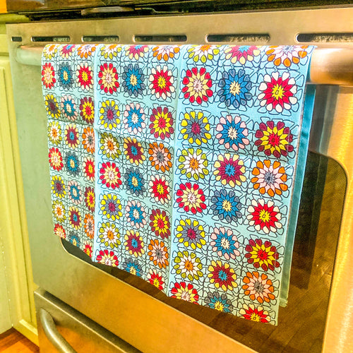 Granny Square Crochet Inspired Tea Towel