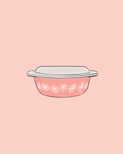 Pink Daisies Pyrex Dish Print