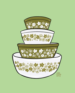 Green Crazy Daisy Mixing Bowls Print