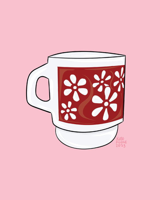 Red Flower Milkglass Mug Print
