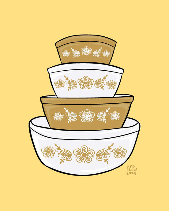 Gold Butterfly Mixing Bowls Print